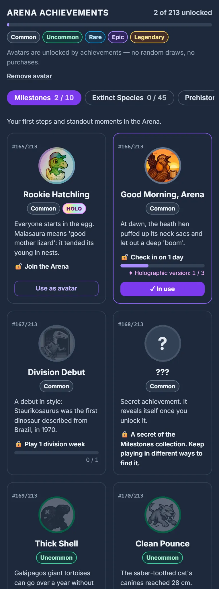 Arena screen: achievements album with avatars